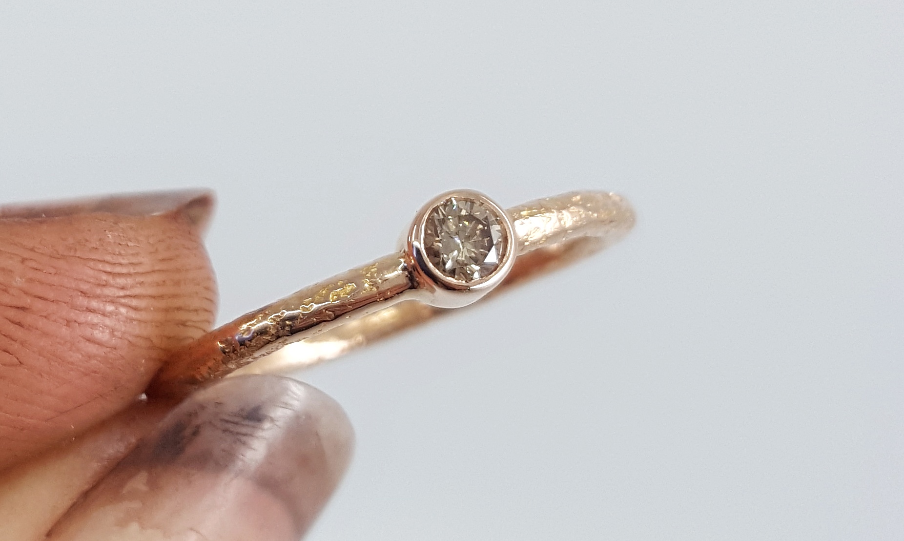'Rosie' - Rock Candy style ring in 18ct rose gold and set with champagne diamond - $1400