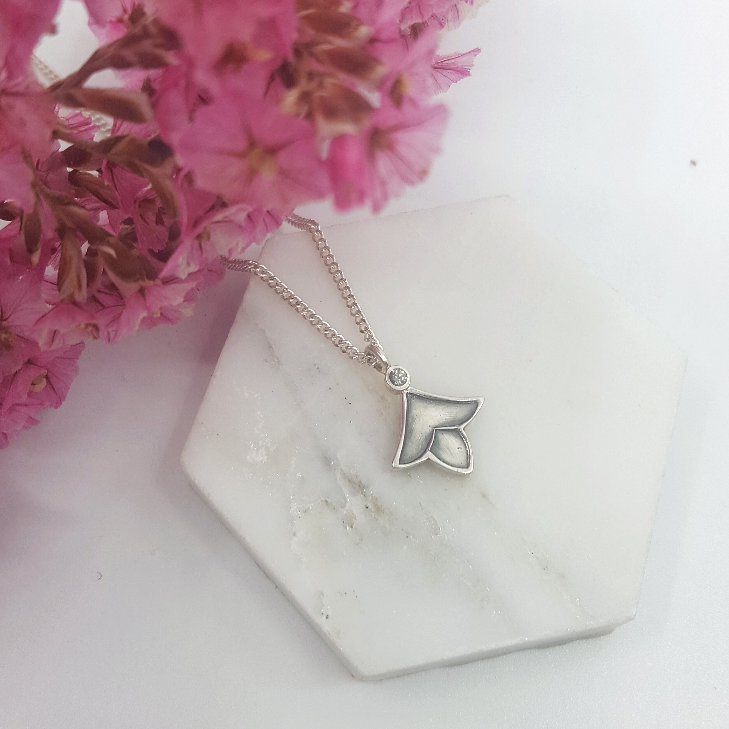 Mist - sterling silver charm set with green sapphire (chain included)Charm - 18mm, Chain length - 45mm$200