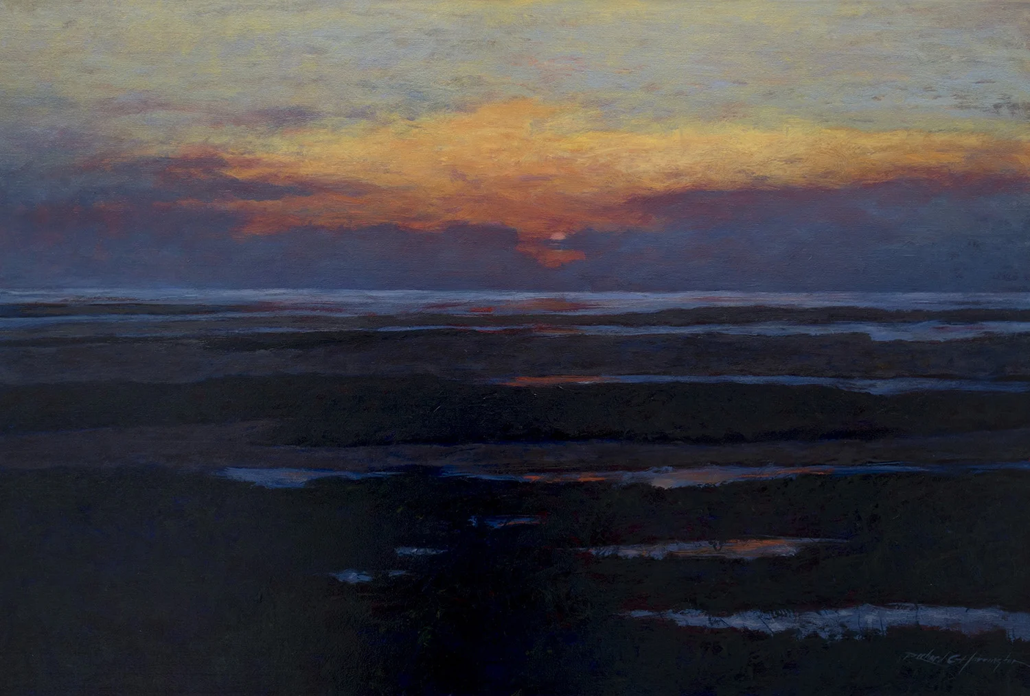 Flats at Dusk, oil on canvas. Available through the artist.