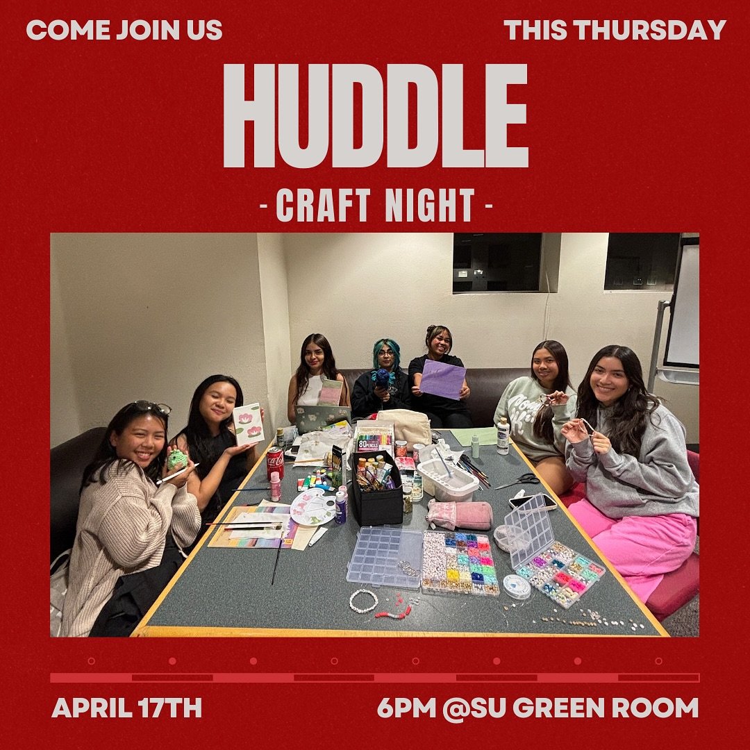 Hi Everyone!!! 🥚🐰💗

Instead of our usual Thursday Huddles, we will be having a Craft Night 🫶🏽✨
Bring your own crafts and we&rsquo;ll bring the paint 🎨😌 

SENIORS!!! This&rsquo;ll be a great time to bring your caps to decorate together 🎓🫶🏽 
