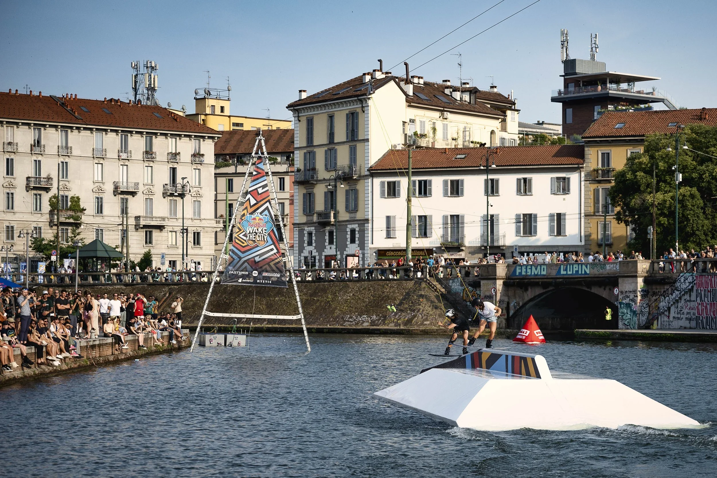 Milano Urban wakeboarding brand activation photography - city waterfront event.