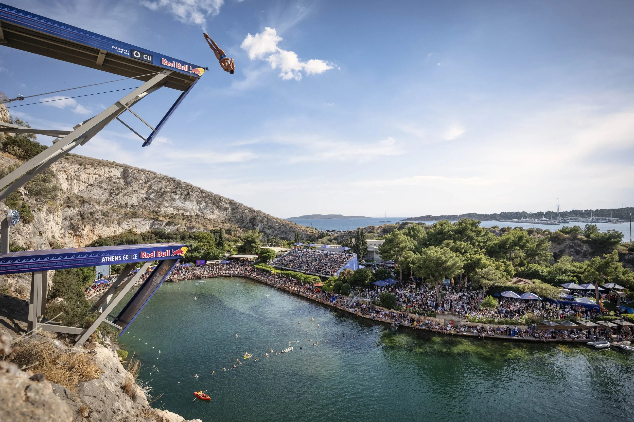 Red Bull Cliff Diving action shot - extreme sports live coverage.