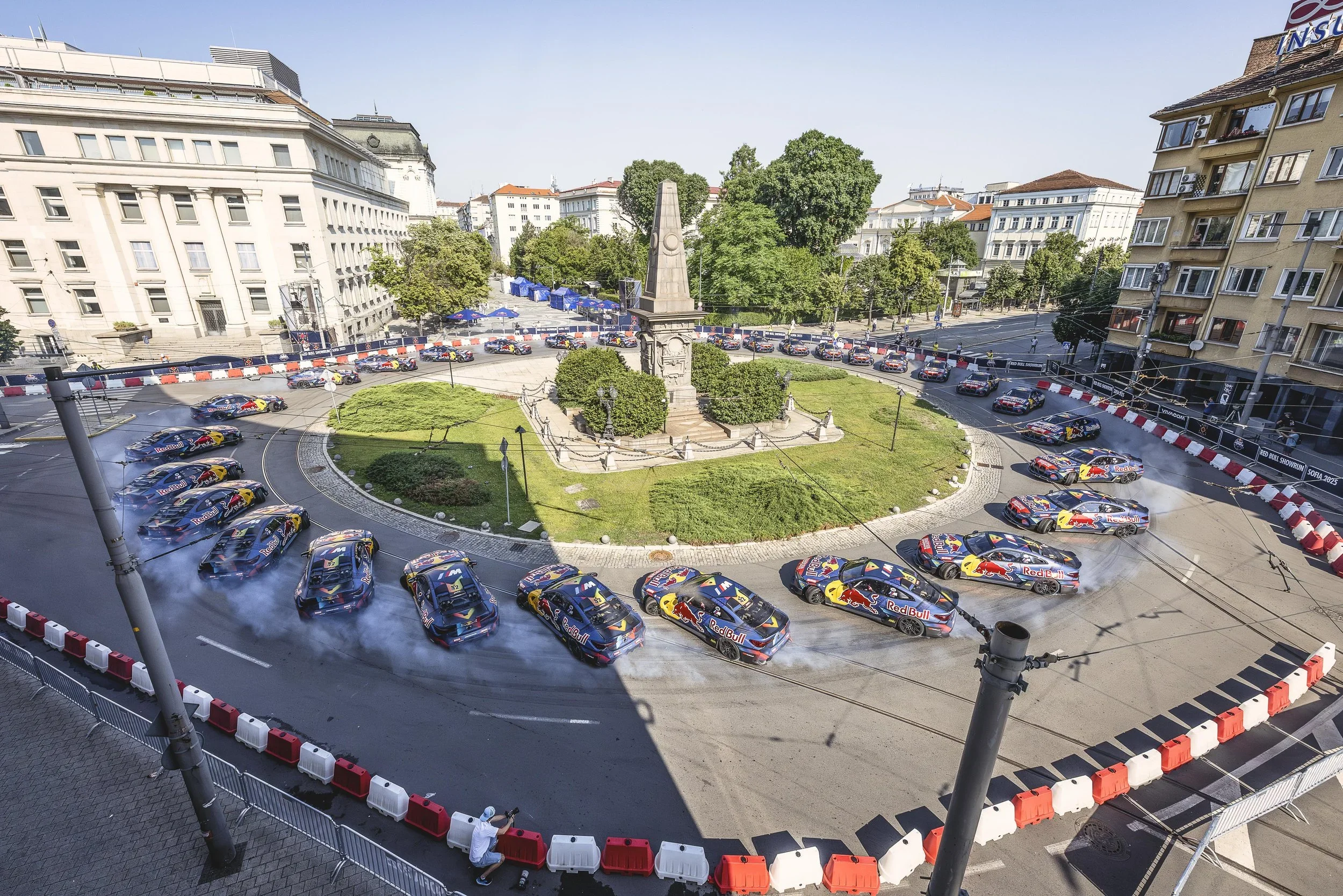 Large-scale drift activation photography - urban motorsport brand event.