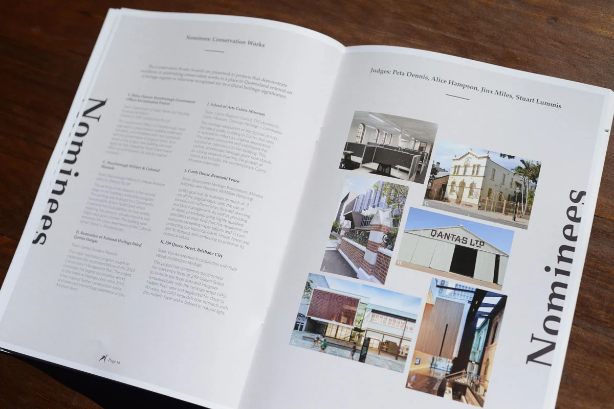 The Conservation Works nominees page for the National Trust of Australia (Queensland) Heritage Awards 2018 Guide.