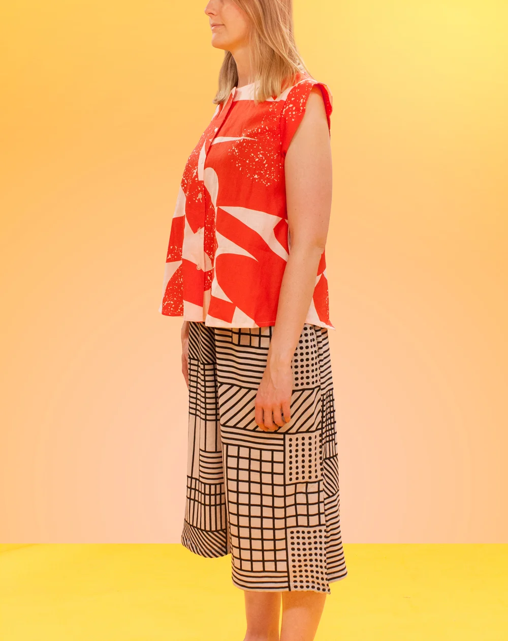 Red Blockblockies Linen Top