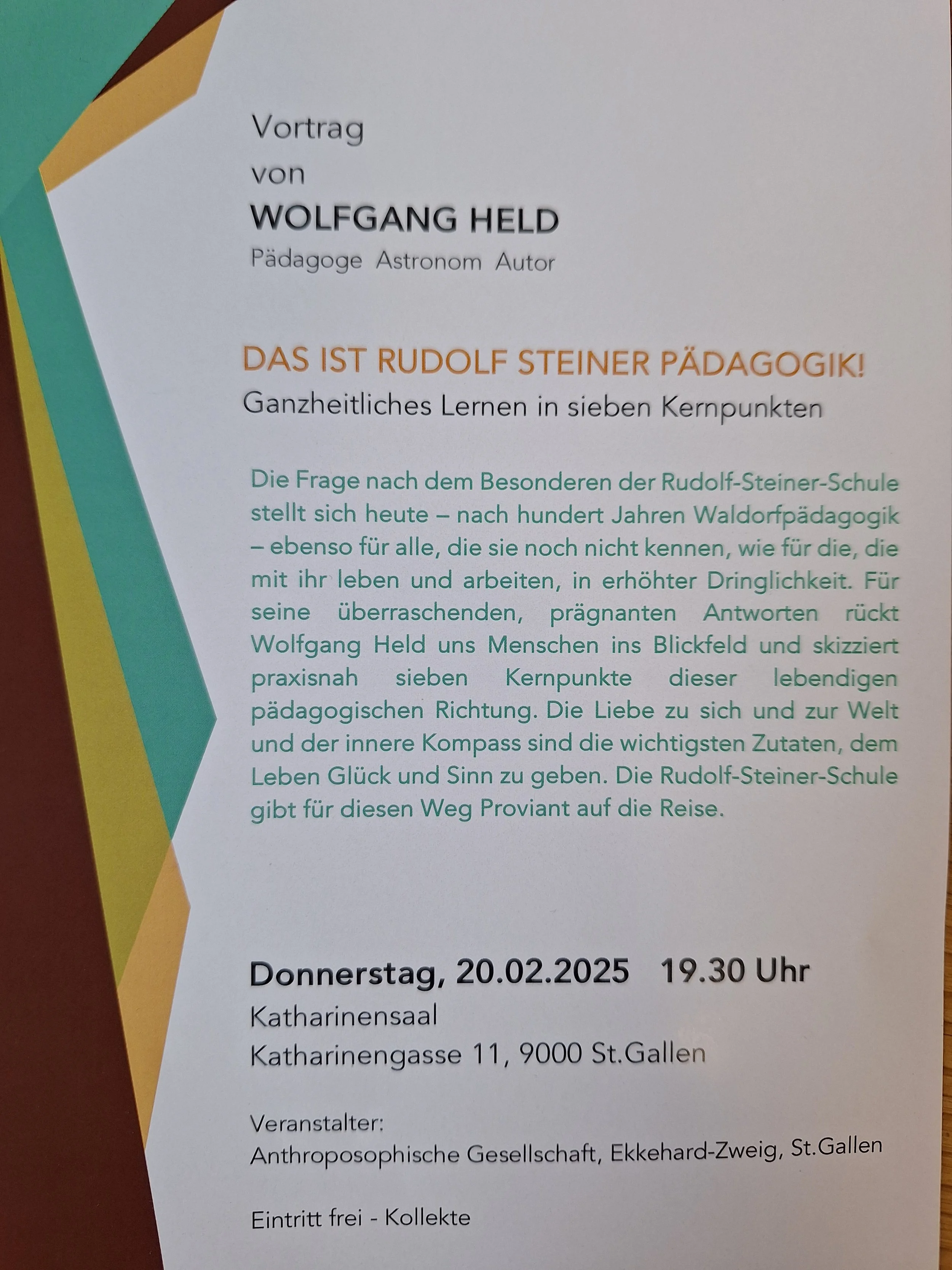 Vortrag von Wolfgang Held: "Das ist Rudolf Steiner Pädagogik!"
