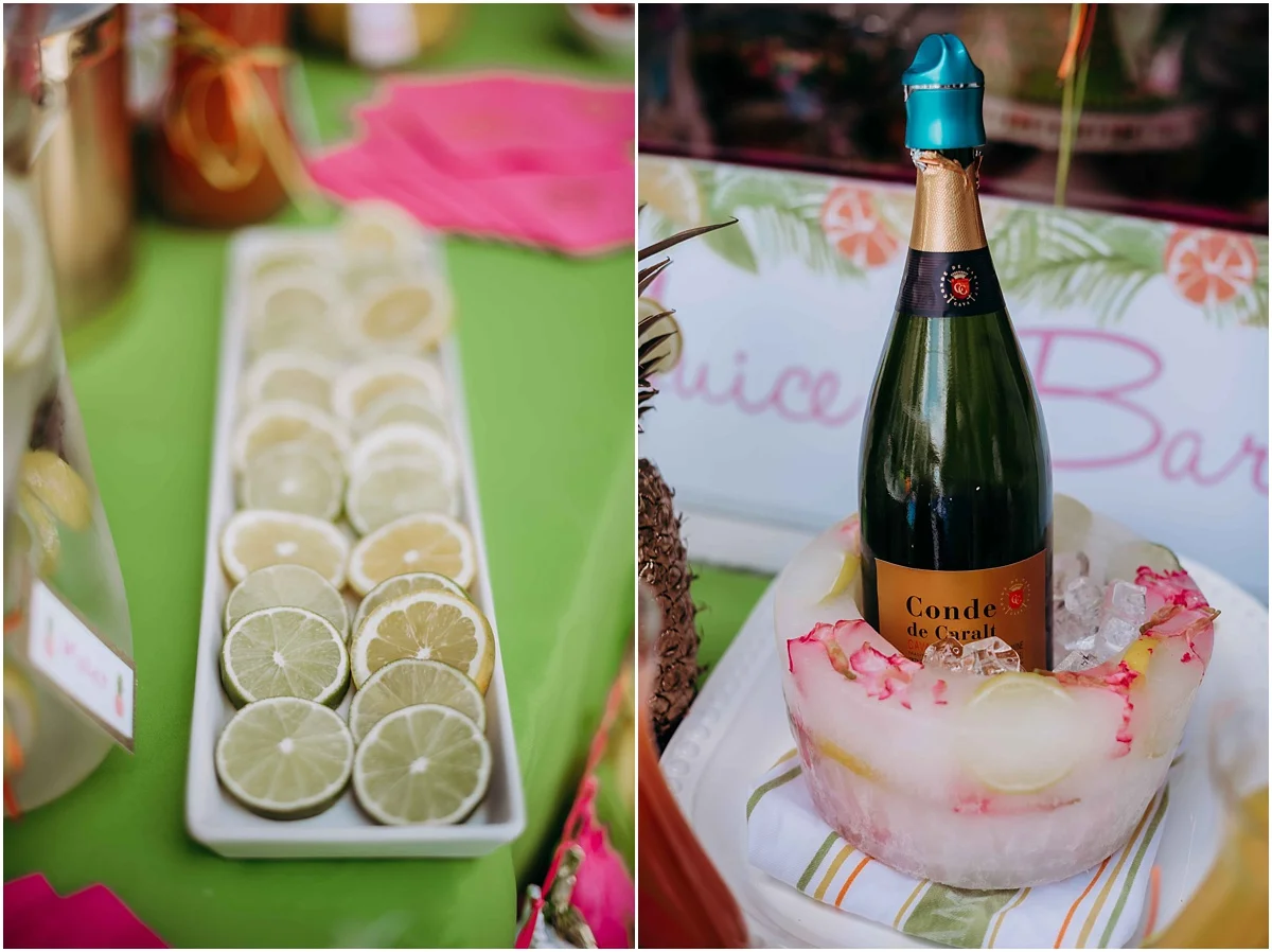 bridal shower limes and lemons champagne iced