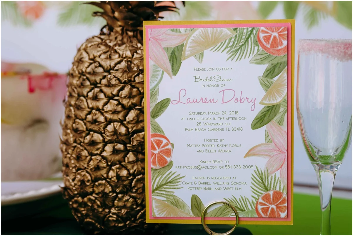 bridal shower invitation and golden pineapple