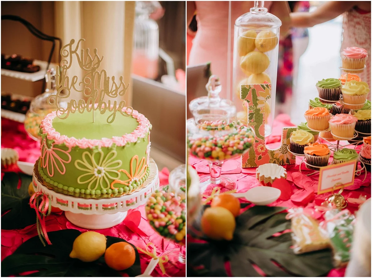 Say Goodbye to miss Bridal shower cake pink and green