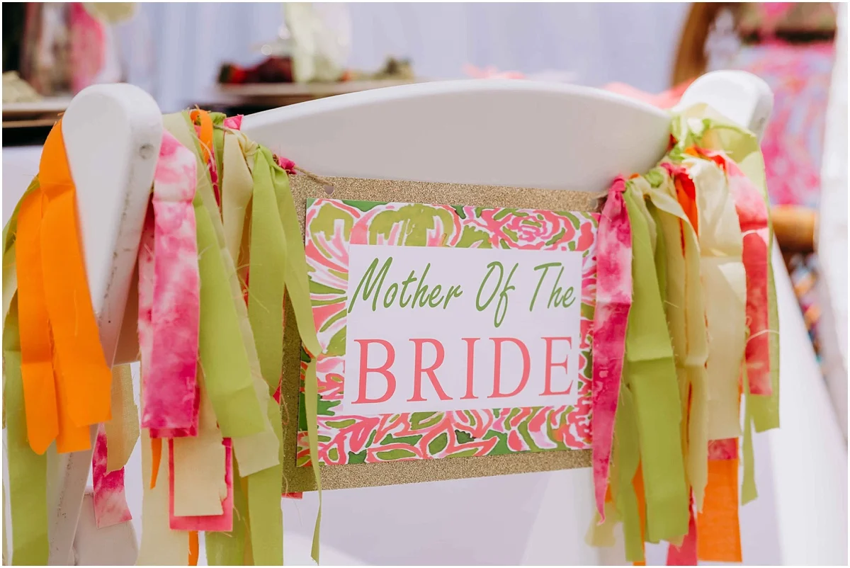 Lilly Pulitzer pink and green mother of the bride chair