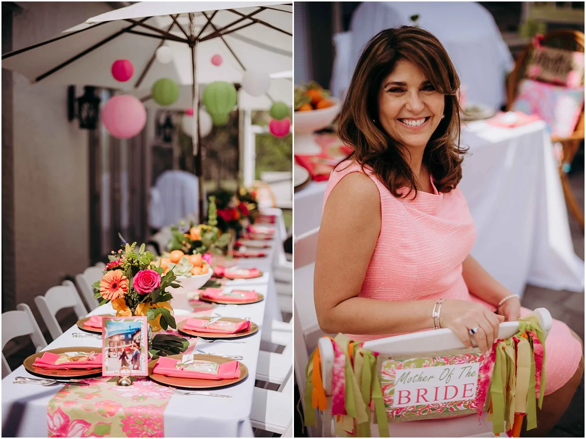 Lilly Pulitzer table setting and decor Mother of the Bride chair