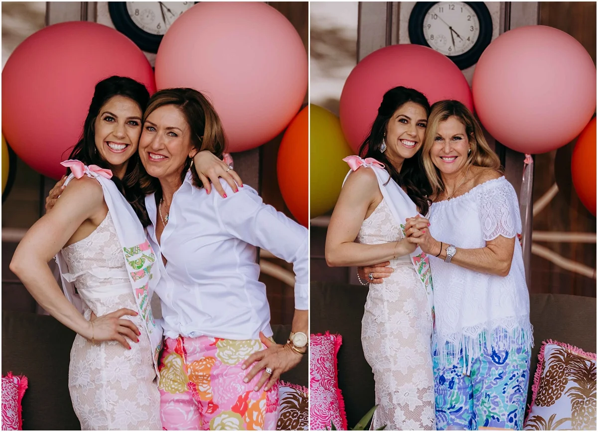 Lilly Pulitzer Bridal Shower bride with guests and balloons