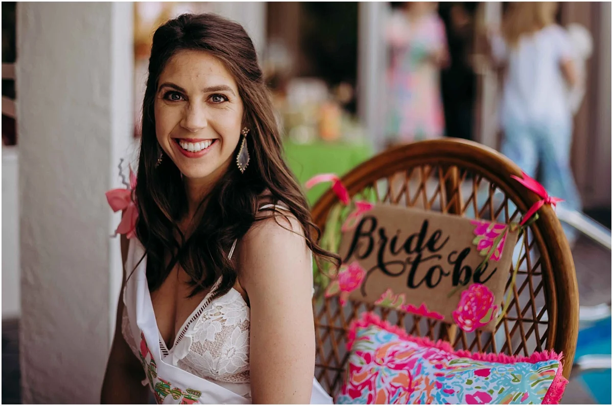 Lilly Pulitzer Bride to be chair and bride