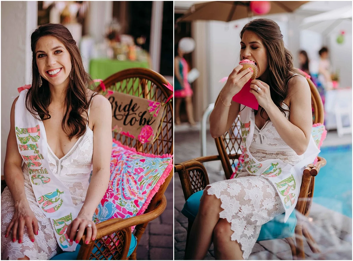 Lilly Pulitzer Bride eating dessert