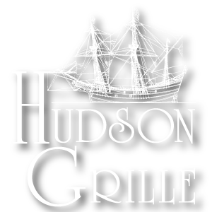 Logo of Hudson Grille featuring a white sailing ship on a black background with the business name below.