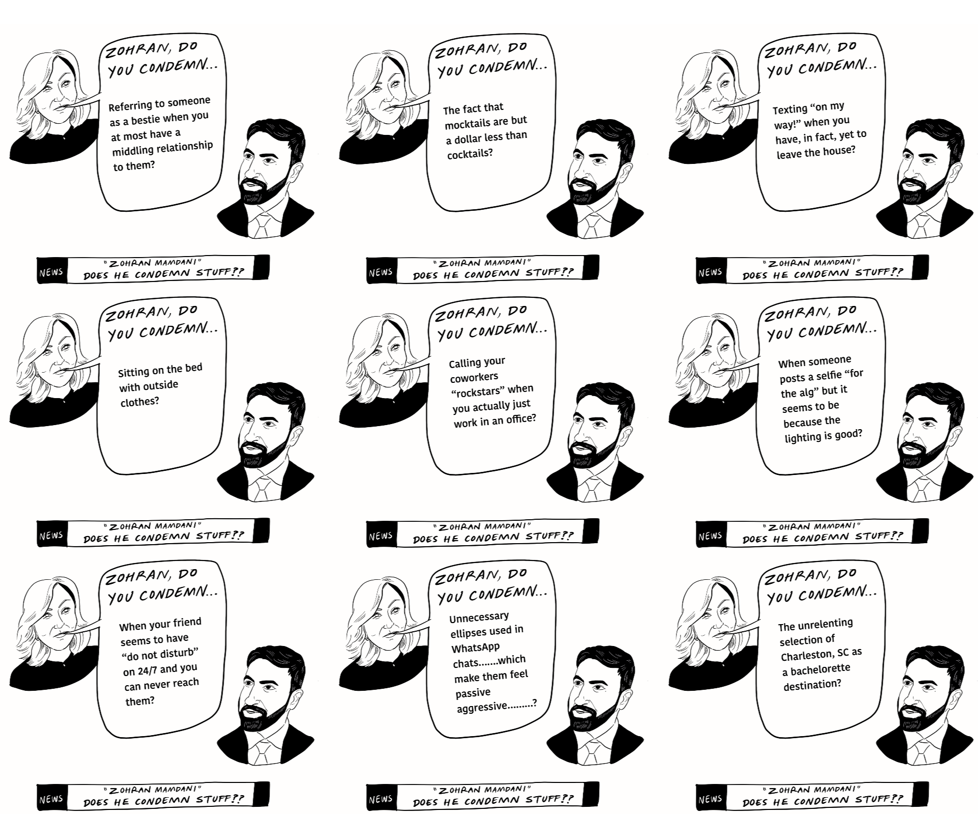  I was approached by some progressive content creators to create a series that exposed the absurdity and Islamophobia of media interviews that repeatedly asked Zohran to condemn Hamas. This viral series was a collaboration with @dear_white_staffers a