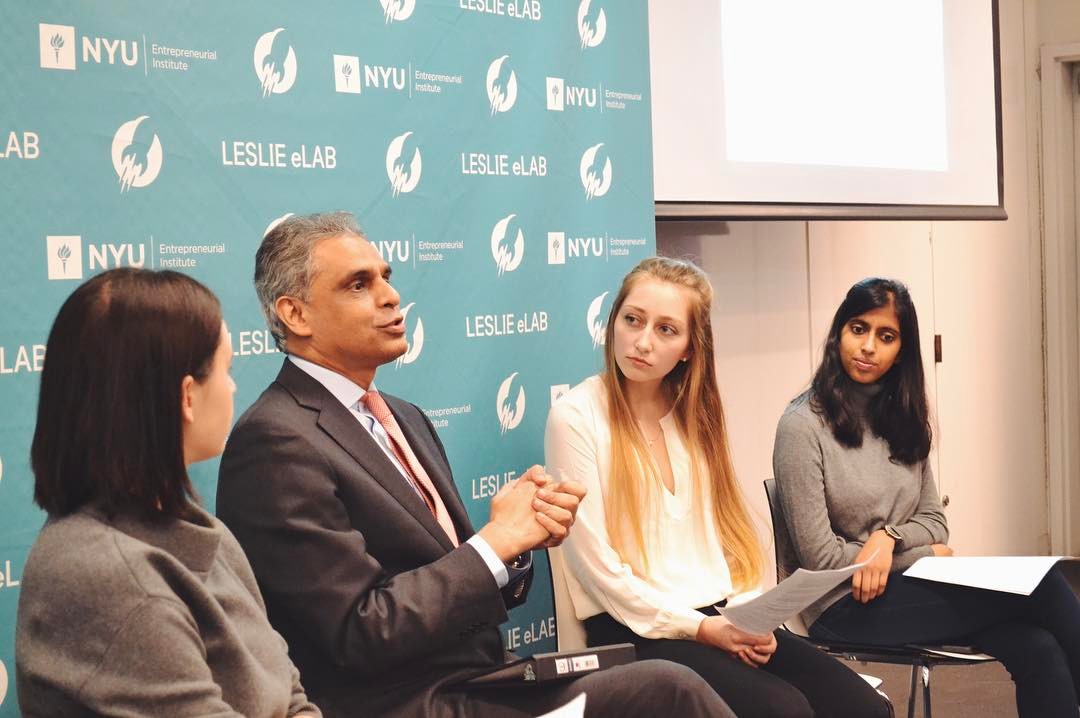 A discussion with the Permanent Representative of India to the UN: Syed Akbaruddin with students Grace Lubin, Sanjna Verma, and Victoria Gunell. in 2017.