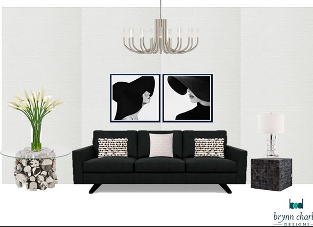 Starting the year with a brand new vignette - the Black &amp; White Room.  With pieces from American Leather, Visual Comfort &amp; Co., Wendover Art Group, NDI - Faux Flowers, Uttermost KSA, Phillips Collection, Loloi Rugs and Thibaut Design.  Want t