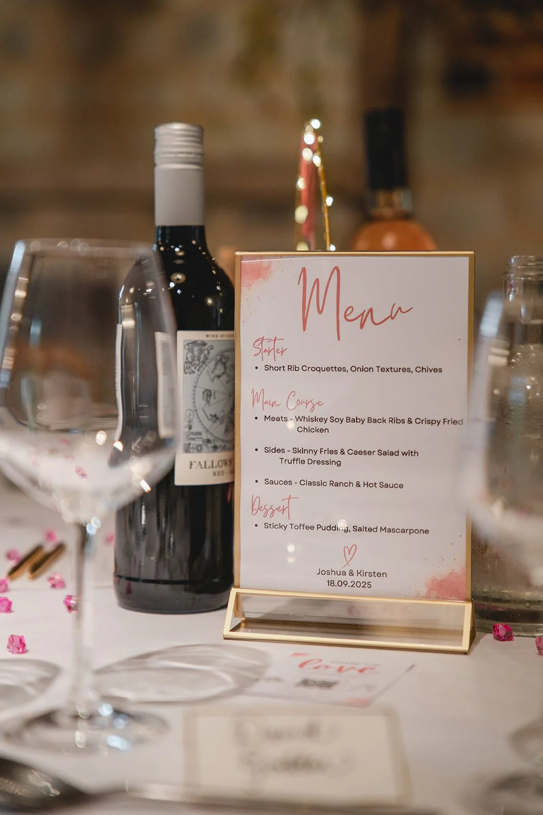 Wedding menu detail for Kirsten and Josh