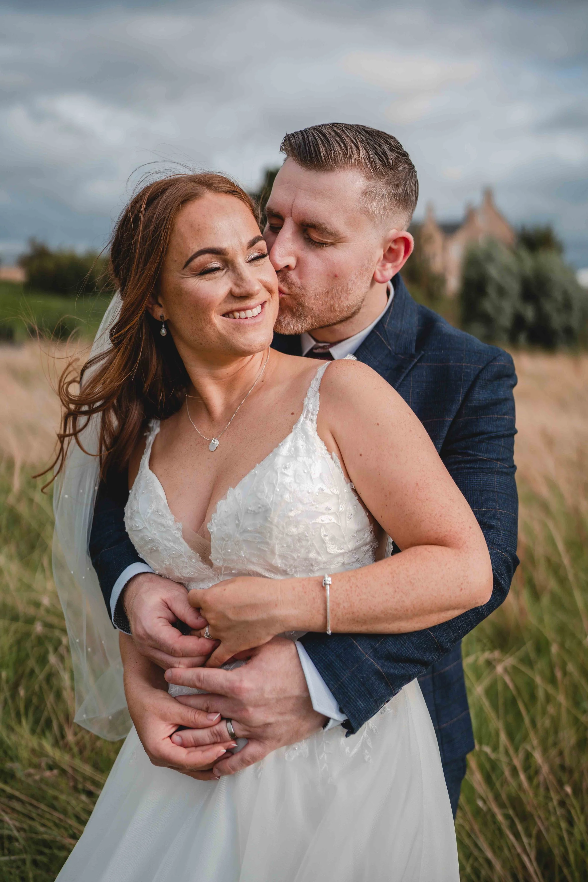Jennifer and Russel close romantic wedding portrait