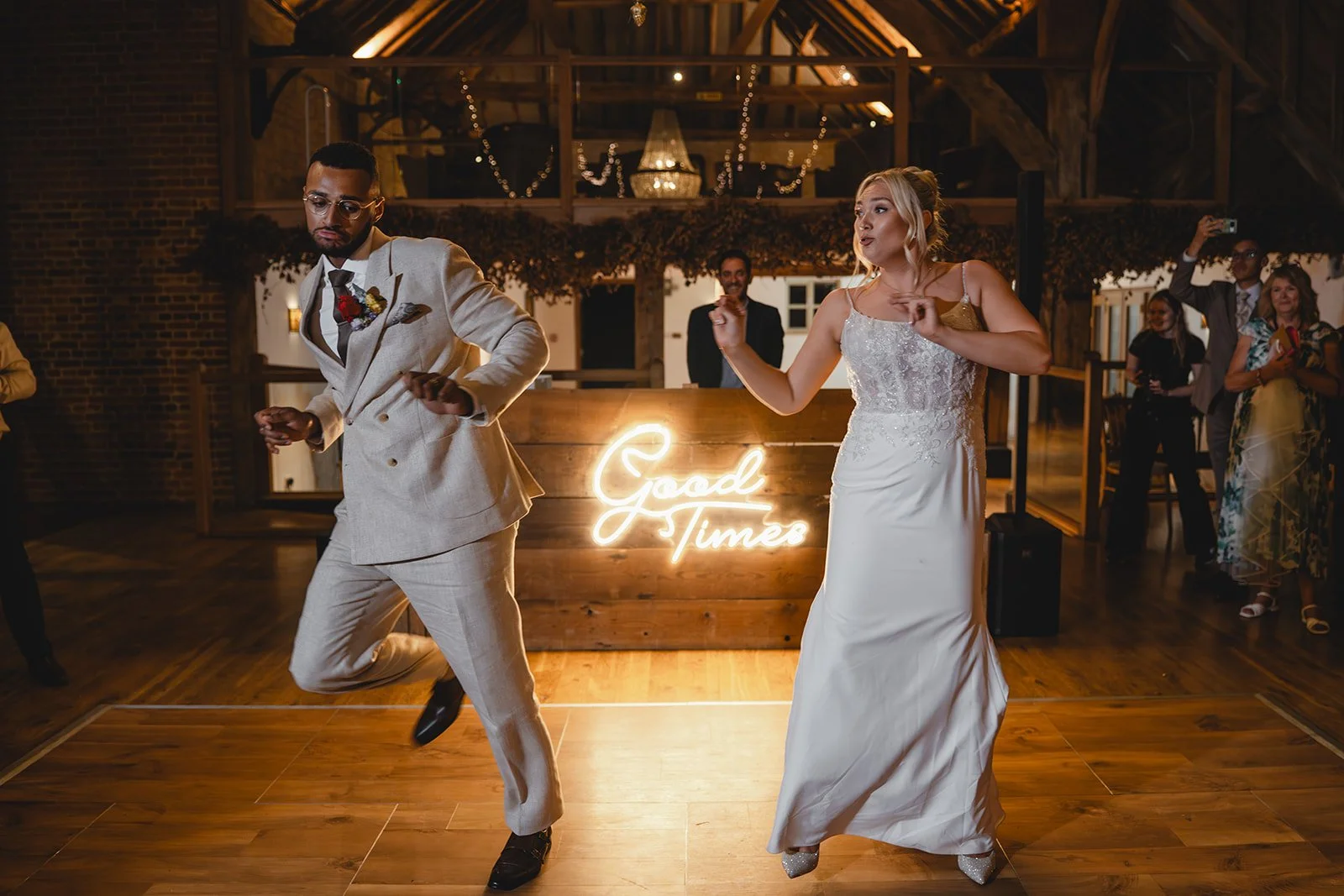 Kirsten and Josh dancing at evening wedding reception