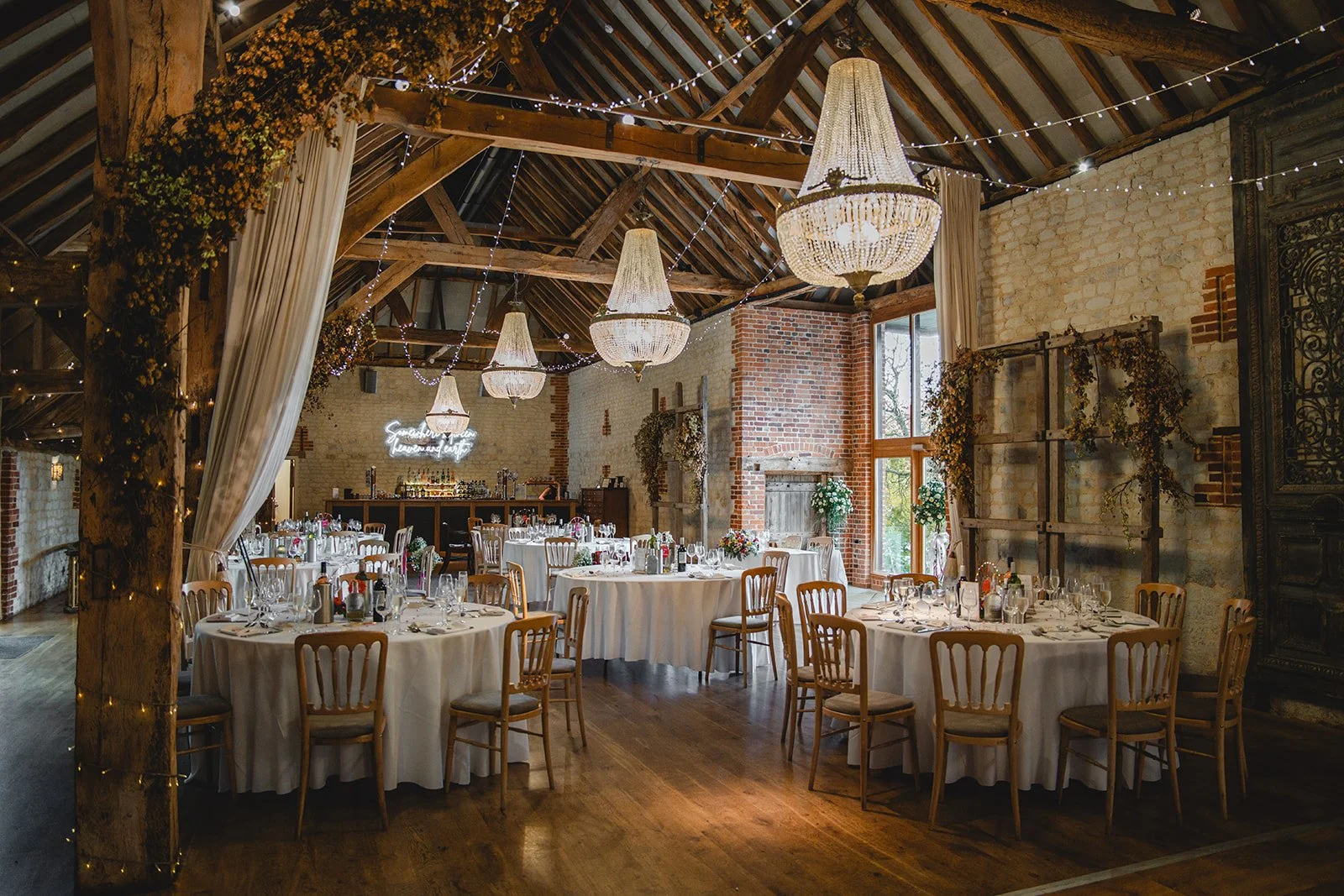 Wedding breakfast room set up for Kirsten and Josh