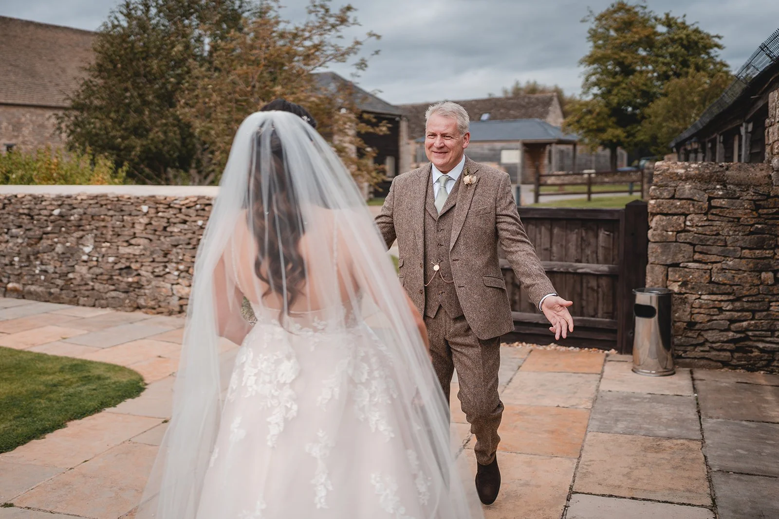 Father seeing bride before the wedding ceremony