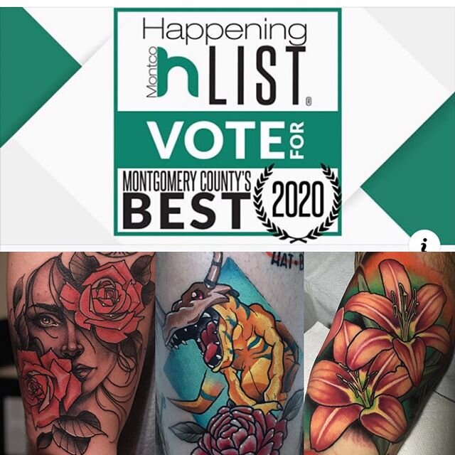 If you haven&rsquo;t seen yet on Facebook, we&rsquo;ve been nominated for Montgomery County&rsquo;s Best Tattoo Shop 2020! It would mean the world to us if you took two minutes to vote for Blood Moon to win!! Thanks and love you all ❤️ Link in bio