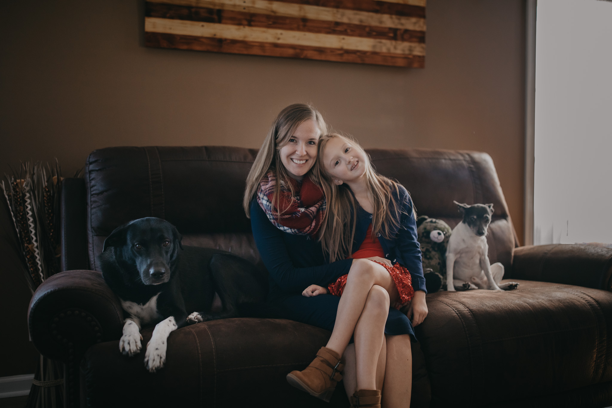 lifestyle session of mom and daughter with dogs 
