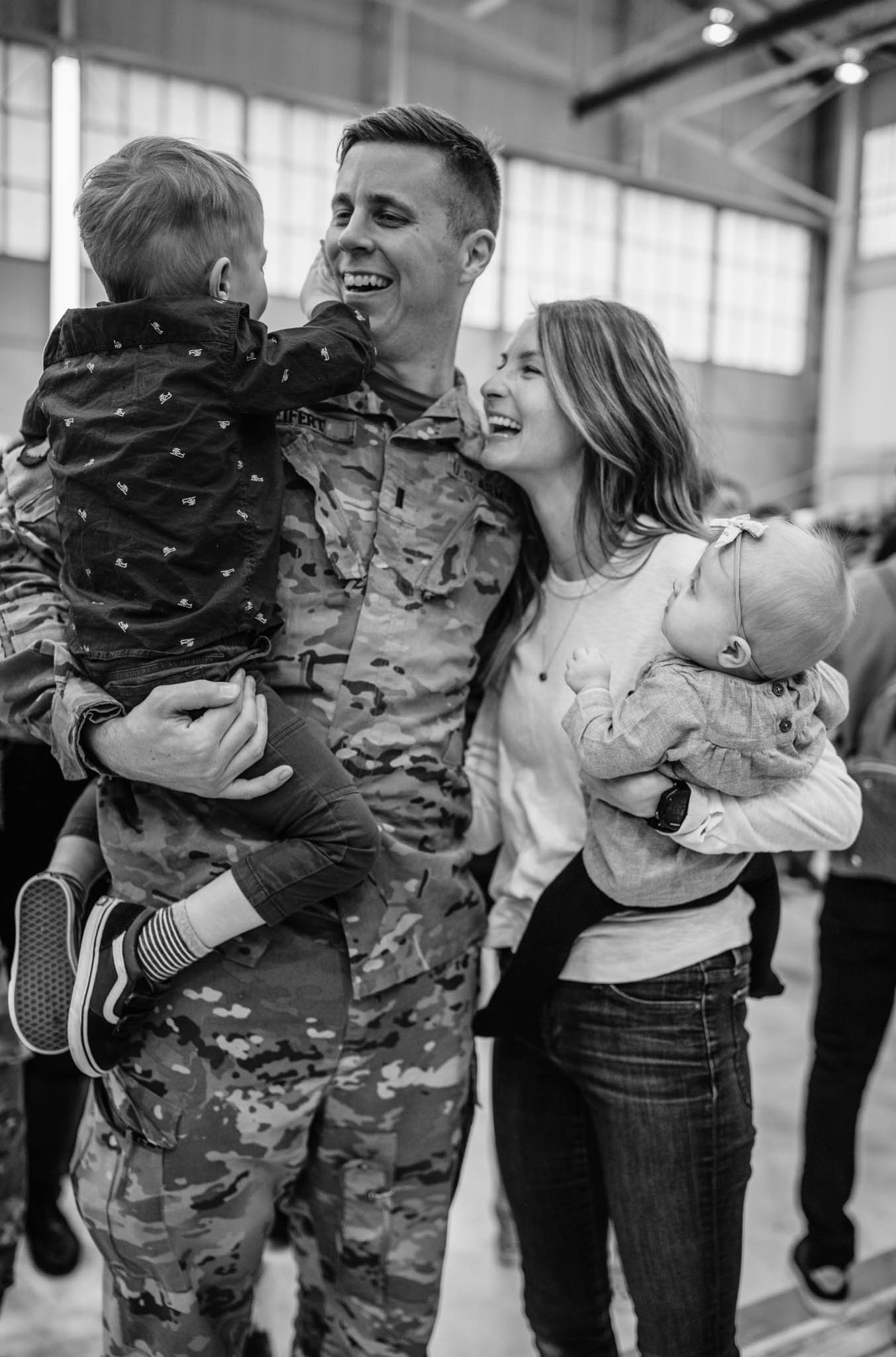 Black and White Soldier with Family