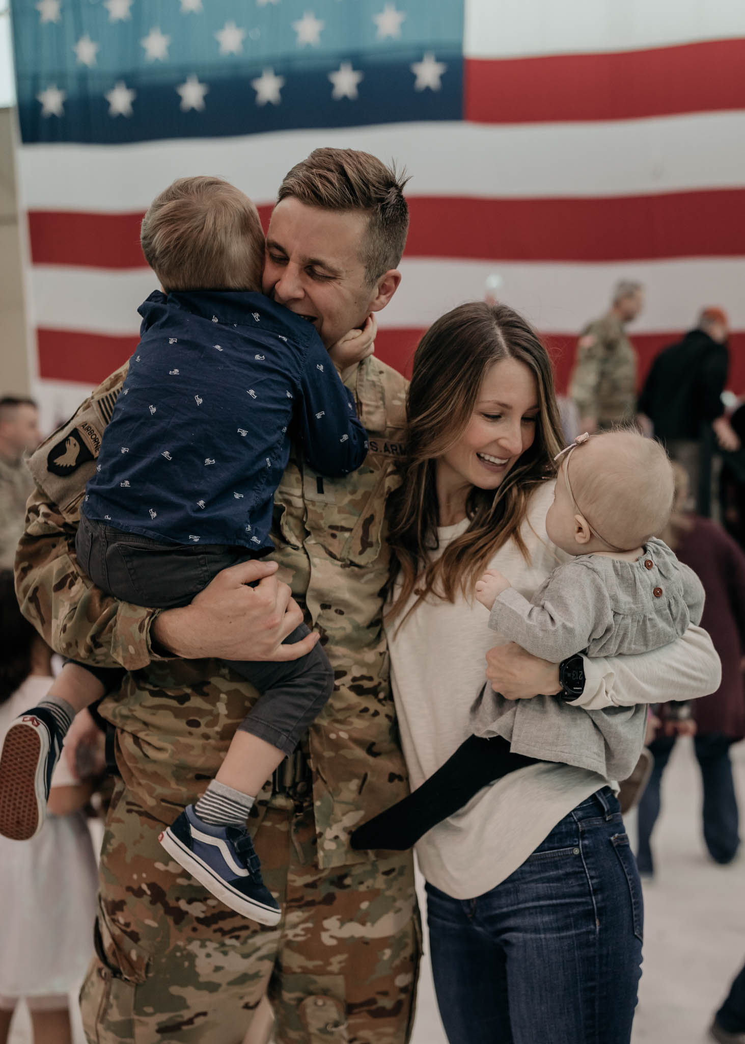 Soldier and Family during Homecoming Ceremony
