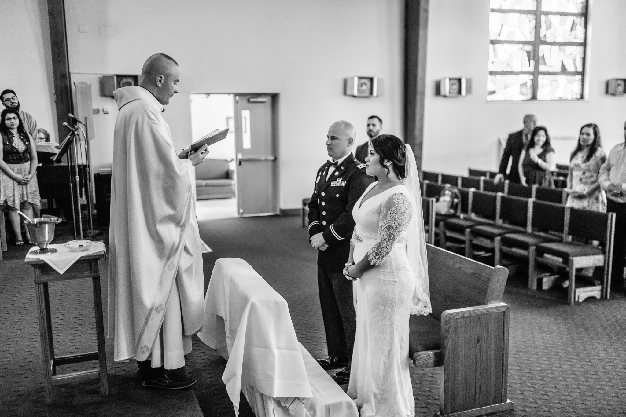 Black and White Photo of Bride and Groom