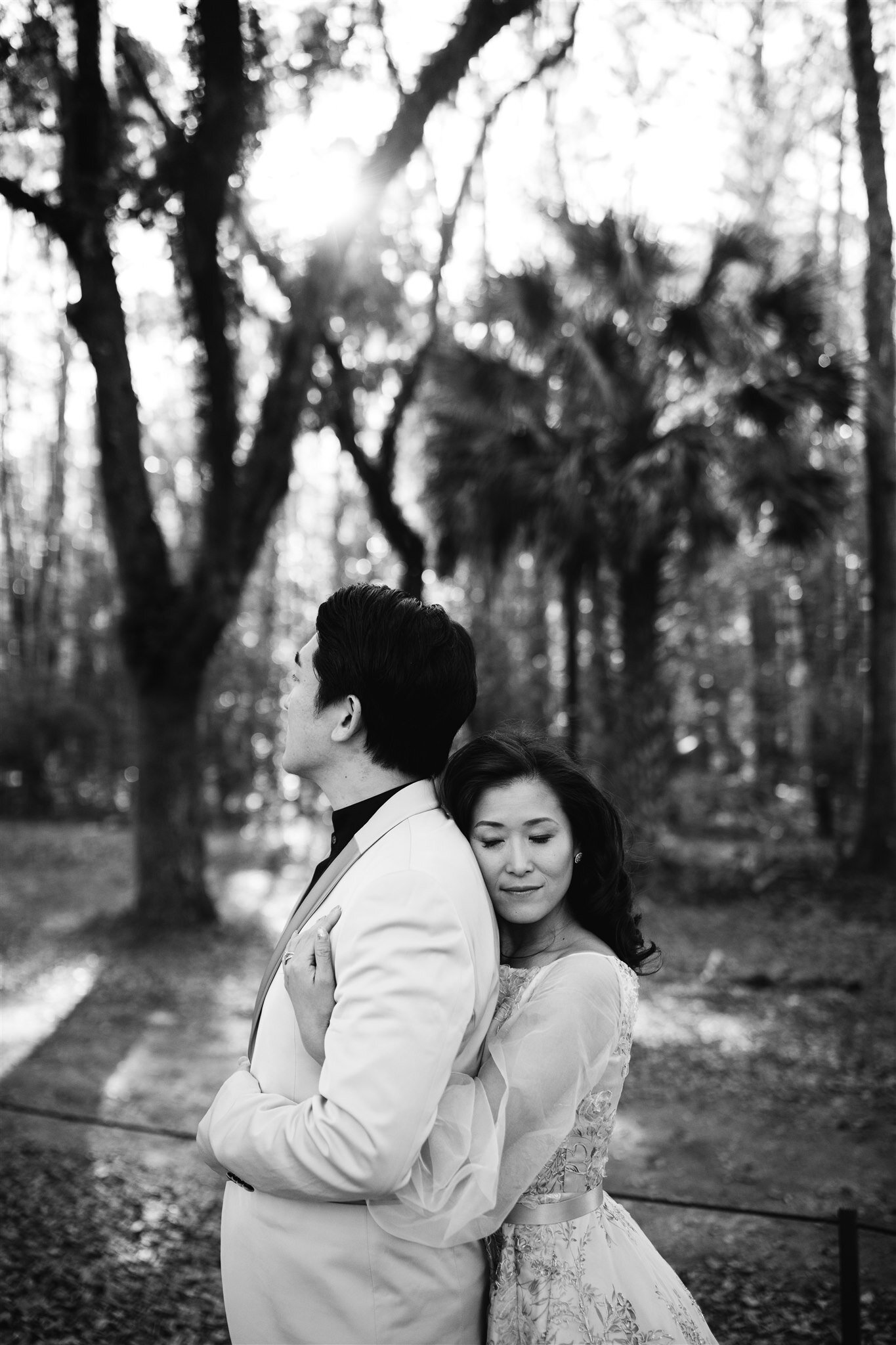 black and white photo in savannah ga of engagement couple