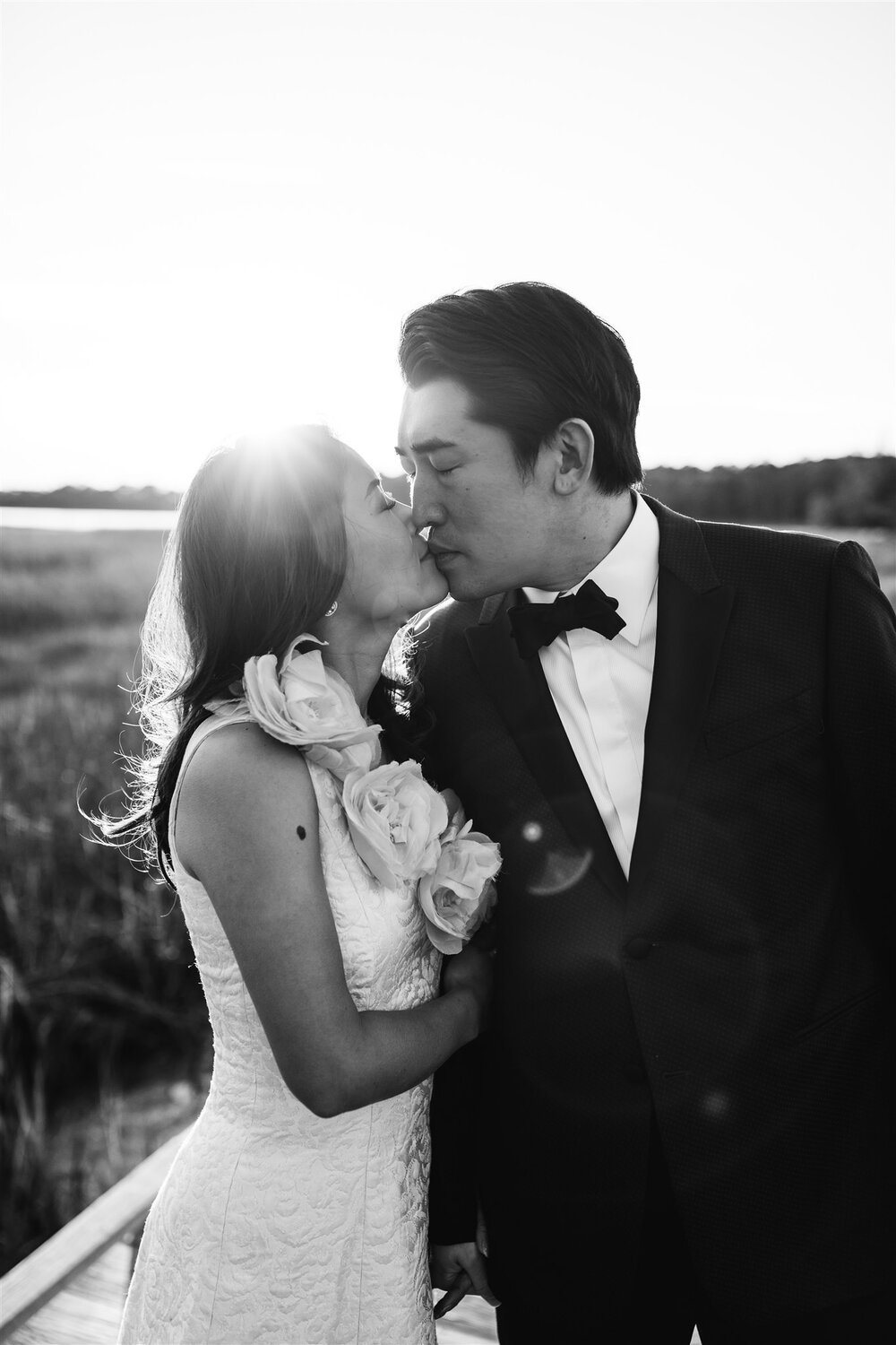 black and white photo of wedding photo in savannah ga