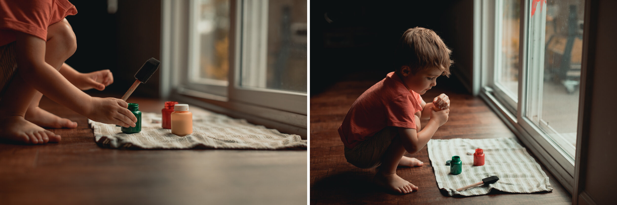 diptych of boy painting