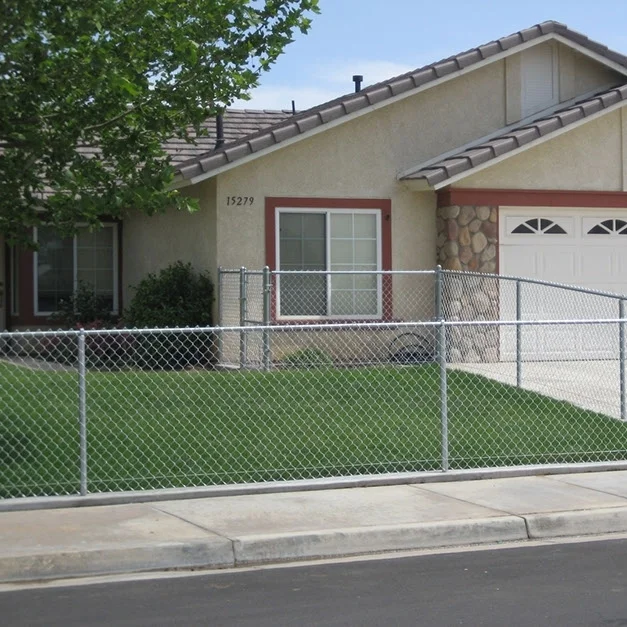 One of ours! A very low chain link fence keeps the dog and kids safely inside the from yard.