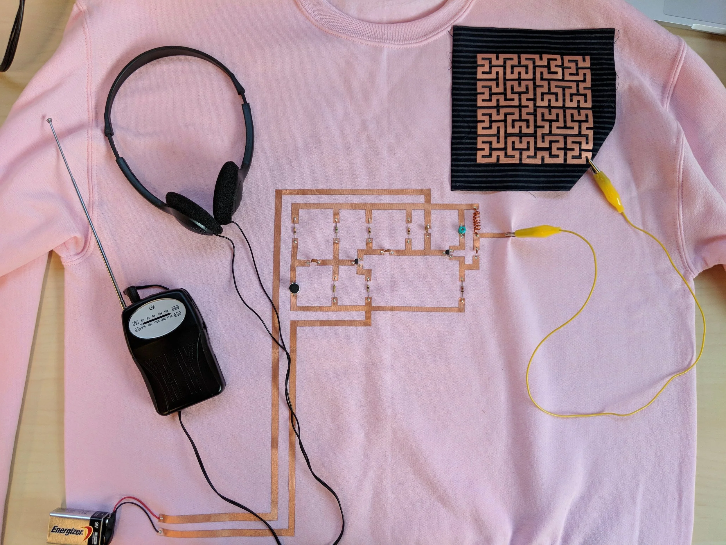 FM transmitting sweatshirt prototype during "failed tuning process"
