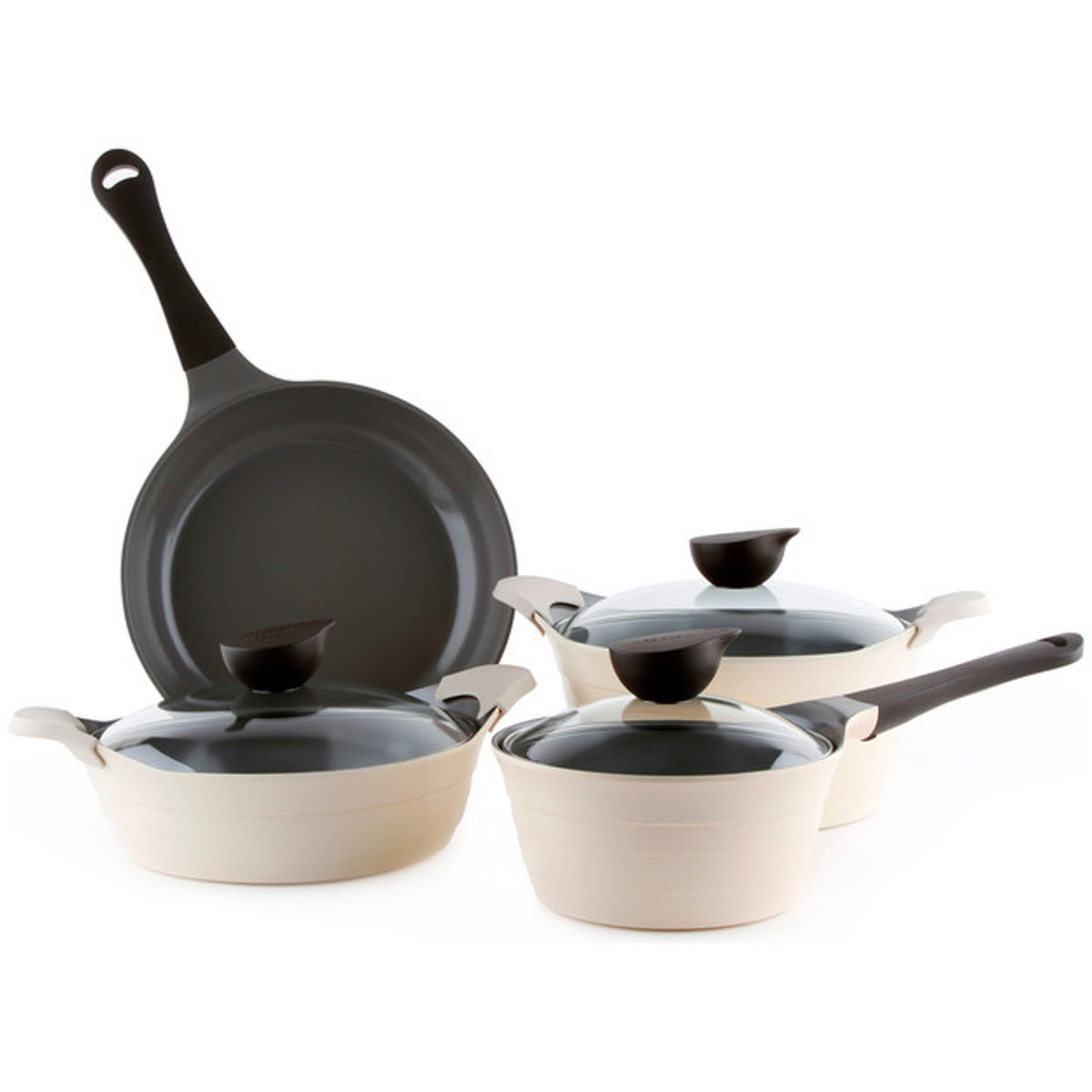 7-Piece Ivory Iron Cast Alum Cookware Set 