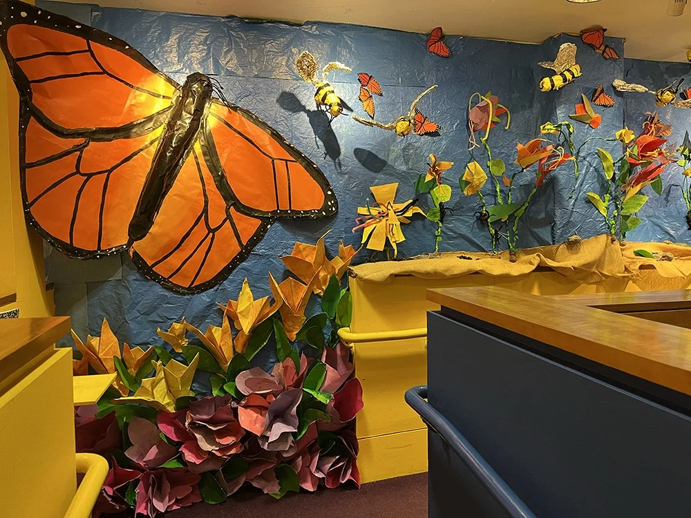   Jelani designed his big butterfly to go in this particular place, so we could have a dramatic opening for our installation.  
