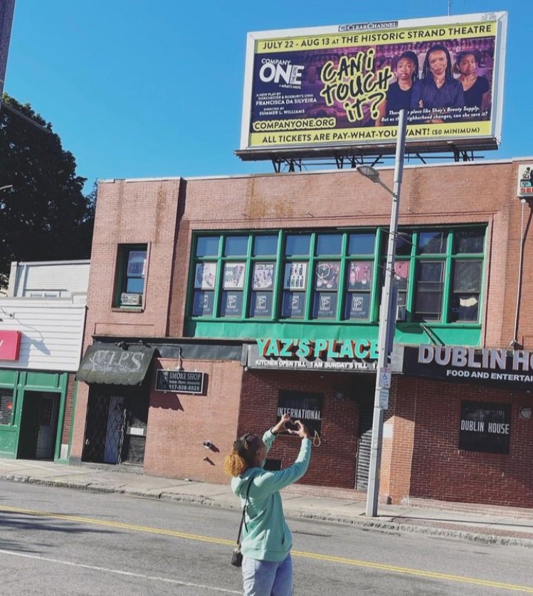  Francisca photographing billboard for Company One Theatre’s production of “can i touch it?” 