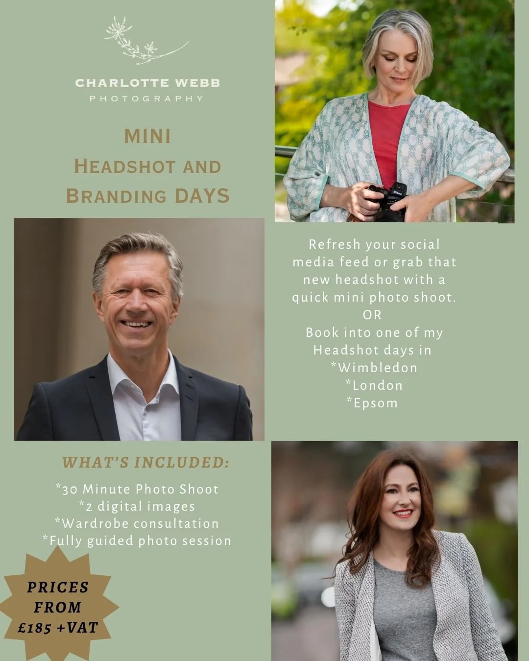 Hi Everyone, I have four headshot days coming up - a chance to get your headshot done for Spring/Summer at a special price. 

I have four dates, two in Central London, one in Epsom, one in Wimbledon. 

You can book on my website here https://www.char