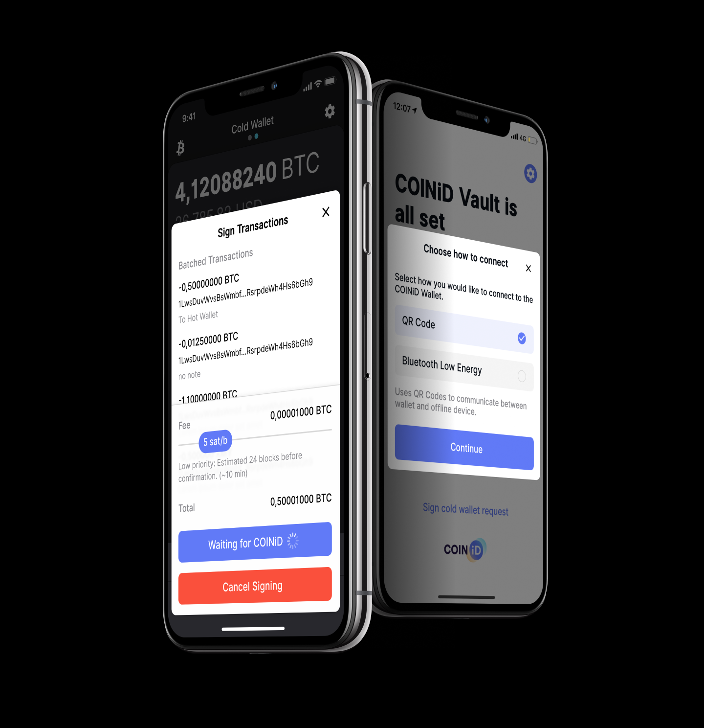 Download the COINiD Vault on a separate mobile device to create cold storage for your coins.
