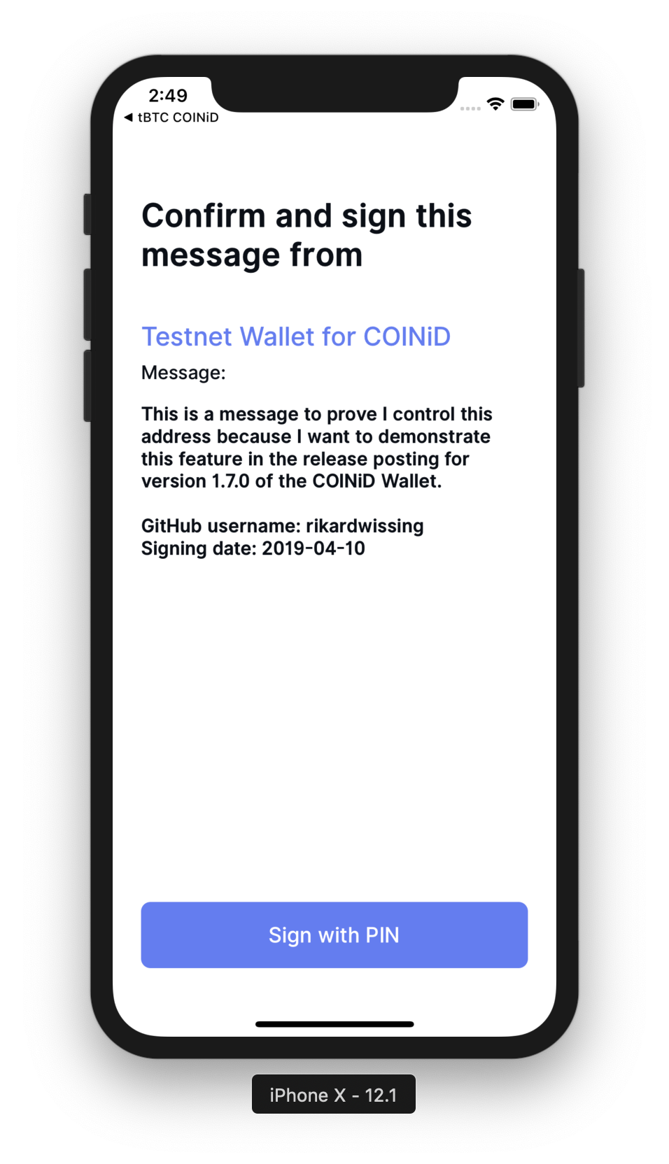 Just make sure that the information is right and the wallet will generate a signature for you.