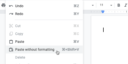 paste without formatting