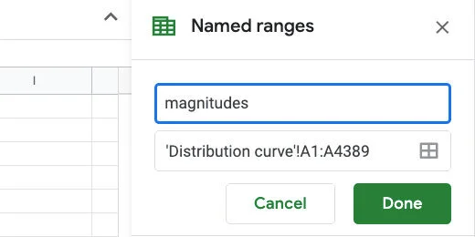 Named Range name set to magnitudes