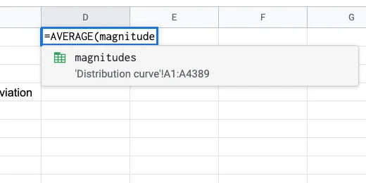 Magnitudes Named Range for AVERAGE parameter