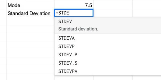 Standard Deviation function