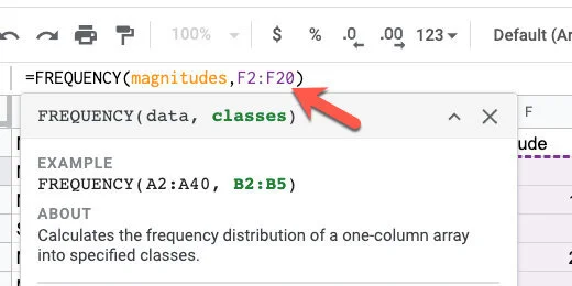 Update the range for the frequency function