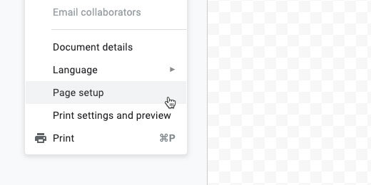 Google Drawing page setup