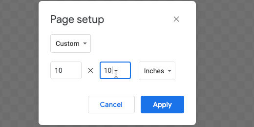 page width and height settings